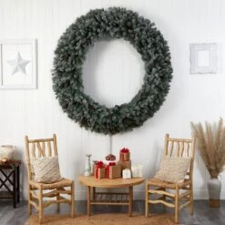 72 In. Pre-Lit LED Giant Flocked Artificial Christmas Wreath With Pinecones, 600 Clear LED Lights -Holiday Glow Store nearly natural christmas wreaths w1282 fa 1000