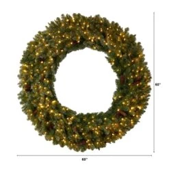 60 In. Prelit LED Flocked Artificial Christmas Wreath With Pinecones, 300 Clear LED Lights 12 60 In. Prelit LED Flocked Artificial Christmas Wreath With Pinecones, 300 Clear LED Lights -Holiday Glow Store nearly natural christmas wreaths w1284 c3 1000