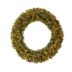 72 In. Prelit LED Giant Flocked Artificial Christmas Wreath With Pinecones, 400 Clear LED Lights