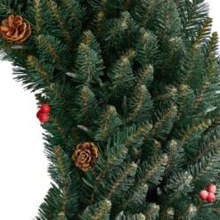 48 In. Prelit LED Large Flocked Artificial Christmas Wreath With Pinecones, Berries, 150 Clear LED Lights -Holiday Glow Store nearly natural christmas wreaths w1286 44 1000