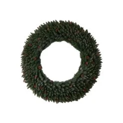 60 In. Prelit LED Large Flocked Artificial Christmas Wreath With Pinecones, Berries, 400 Clear LED Lights -Holiday Glow Store nearly natural christmas wreaths w1287 4f 1000