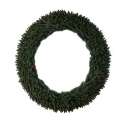 72 In. Pre-Lit LED Large Flocked Artificial Christmas Wreath With Pinecones, Berries, 600 Clear LED Lights -Holiday Glow Store nearly natural christmas wreaths w1288 4f 1000
