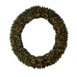 72 In. Pre-Lit LED Large Flocked Artificial Christmas Wreath With Pinecones, Berries, 600 Clear LED Lights