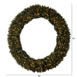 72 In. Pre-Lit LED Large Flocked Artificial Christmas Wreath With Pinecones, Berries, 600 Clear LED Lights -Holiday Glow Store nearly natural christmas wreaths w1288 c3 1000
