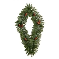 36 In. Prelit LED Geometric Diamond Artificial Christmas Wreath With Pinecones And 50 Warm White LED Lights -Holiday Glow Store nearly natural christmas wreaths w1292 4f 1000