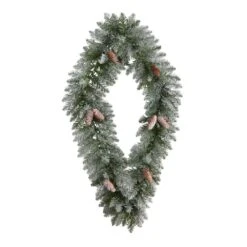 36 In. Prelit LED Geometric Diamond Frosted Artificial Christmas Wreath With Pinecones And 50 Warm White LED Lights -Holiday Glow Store nearly natural christmas wreaths w1293 4f 1000