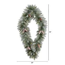 36 In. Prelit LED Geometric Diamond Frosted Artificial Christmas Wreath With Pinecones And 50 Warm White LED Lights -Holiday Glow Store nearly natural christmas wreaths w1293 c3 1000