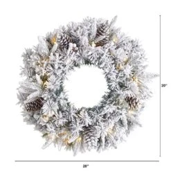 20 In. Prelit LED Flocked Artificial Christmas Wreath With 35 Warm White LED Lights -Holiday Glow Store nearly natural christmas wreaths w1304 4f 1000