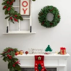 20 In. Prelit LED Frosted Pine Artificial Christmas Wreath With Pinecones, Berries And 35 Warm White LED Lights -Holiday Glow Store nearly natural christmas wreaths w1305 1f 1000