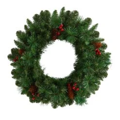 20 In. Prelit LED Frosted Pine Artificial Christmas Wreath With Pinecones, Berries And 35 Warm White LED Lights -Holiday Glow Store nearly natural christmas wreaths w1305 4f 1000