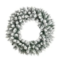 24 In. Prelit LED Flocked Artificial Christmas Wreath With 160 Bendable Branches And 35 Warm White LED Lights -Holiday Glow Store nearly natural christmas wreaths w1306 1f 1000