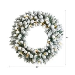 24 In. Prelit LED Flocked Artificial Christmas Wreath With 160 Bendable Branches And 35 Warm White LED Lights -Holiday Glow Store nearly natural christmas wreaths w1306 4f 1000