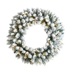 24 In. Prelit LED Flocked Artificial Christmas Wreath With 160 Bendable Branches And 35 Warm White LED Lights