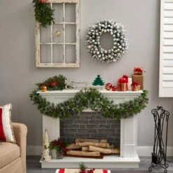 24 In. Prelit LED Flocked Artificial Christmas Wreath With 160 Bendable Branches And 35 Warm White LED Lights -Holiday Glow Store nearly natural christmas wreaths w1306 fa 1000