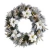 24 In. Prelit LED Flocked Poinsettia And Pine Artificial Christmas Wreath With 50 Warm White LED Lights -Holiday Glow Store nearly natural christmas wreaths w1307 64 1000