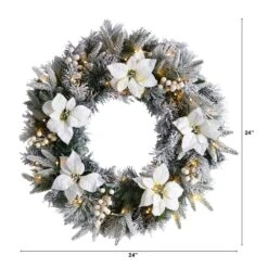 24 In. Prelit LED Flocked Poinsettia And Pine Artificial Christmas Wreath With 50 Warm White LED Lights -Holiday Glow Store nearly natural christmas wreaths w1307 c3 1000