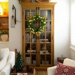 24 In. Pre-Lit Luxembourg Pine Artificial Christmas Wreath With 35-Multicolored Traditional Bulb LED Lights -Holiday Glow Store nearly natural christmas wreaths w1383 31 1000