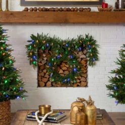 24 In. Pre-Lit Luxembourg Pine Artificial Christmas Wreath With 35-Multicolored Traditional Bulb LED Lights -Holiday Glow Store nearly natural christmas wreaths w1383 40 1000