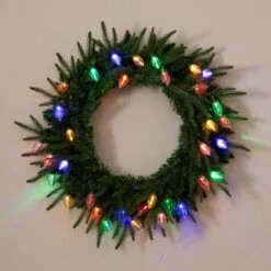 24 In. Pre-Lit Luxembourg Pine Artificial Christmas Wreath With 35-Multicolored Traditional Bulb LED Lights -Holiday Glow Store nearly natural christmas wreaths w1383 44 1000