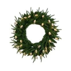 24 In. Pre-Lit Luxembourg Pine Artificial Christmas Wreath With 35-Multicolored Traditional Bulb LED Lights