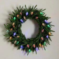 24 In. Pre-Lit Luxembourg Pine Artificial Christmas Wreath With 35-Multicolored Traditional Bulb LED Lights -Holiday Glow Store nearly natural christmas wreaths w1383 76 1000