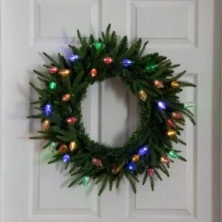 24 In. Pre-Lit Luxembourg Pine Artificial Christmas Wreath With 35-Multicolored Traditional Bulb LED Lights -Holiday Glow Store nearly natural christmas wreaths w1383 fa 1000 1
