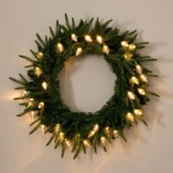 24 In. Pre-Lit Luxembourg Pine Artificial Christmas Wreath With 35-Multicolored Traditional Bulb LED Lights -Holiday Glow Store nearly natural christmas wreaths w1383 fa 1000