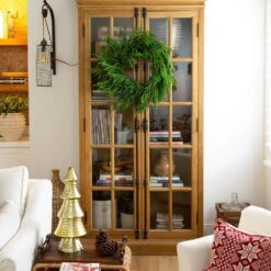 24 In. Artificial Real Touch Norfolk Island Pine Wreath With Natural Look -Holiday Glow Store nearly natural christmas wreaths w1396 31 1000