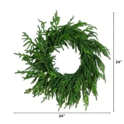 24 In. Artificial Real Touch Norfolk Island Pine Wreath With Natural Look -Holiday Glow Store nearly natural christmas wreaths w1396 c3 1000