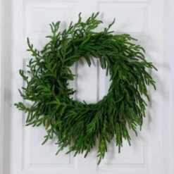 24 In. Artificial Real Touch Norfolk Island Pine Wreath With Natural Look -Holiday Glow Store nearly natural christmas wreaths w1396 fa 1000