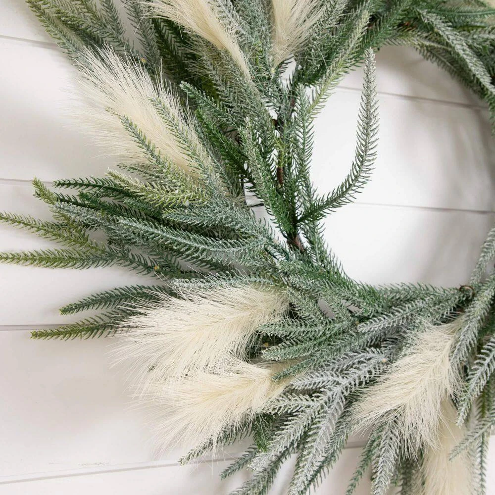 24 In. Artificial Balsam Fir Pine And Pampas Wreath With 50-Color Changing LED Lights 11 24 In. Artificial Balsam Fir Pine And Pampas Wreath With 50-Color Changing LED Lights - Image 9