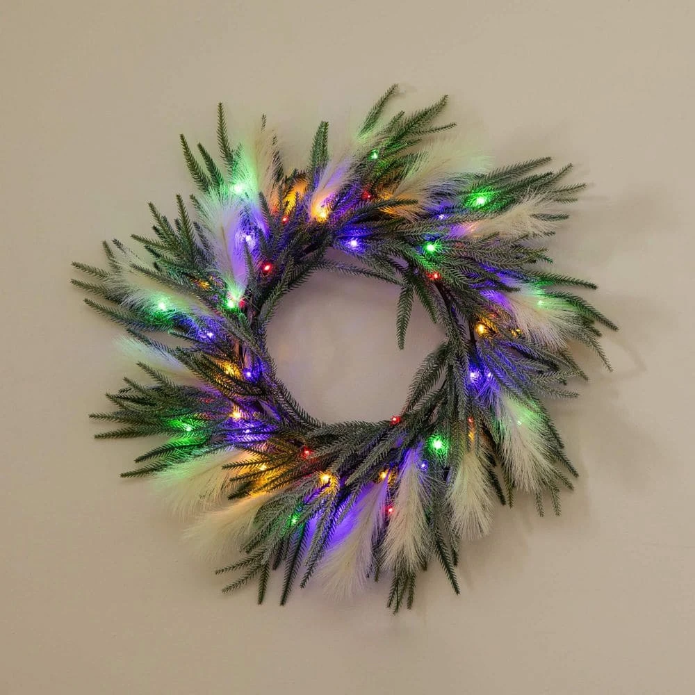24 In. Artificial Balsam Fir Pine And Pampas Wreath With 50-Color Changing LED Lights 9 24 In. Artificial Balsam Fir Pine And Pampas Wreath With 50-Color Changing LED Lights - Image 7