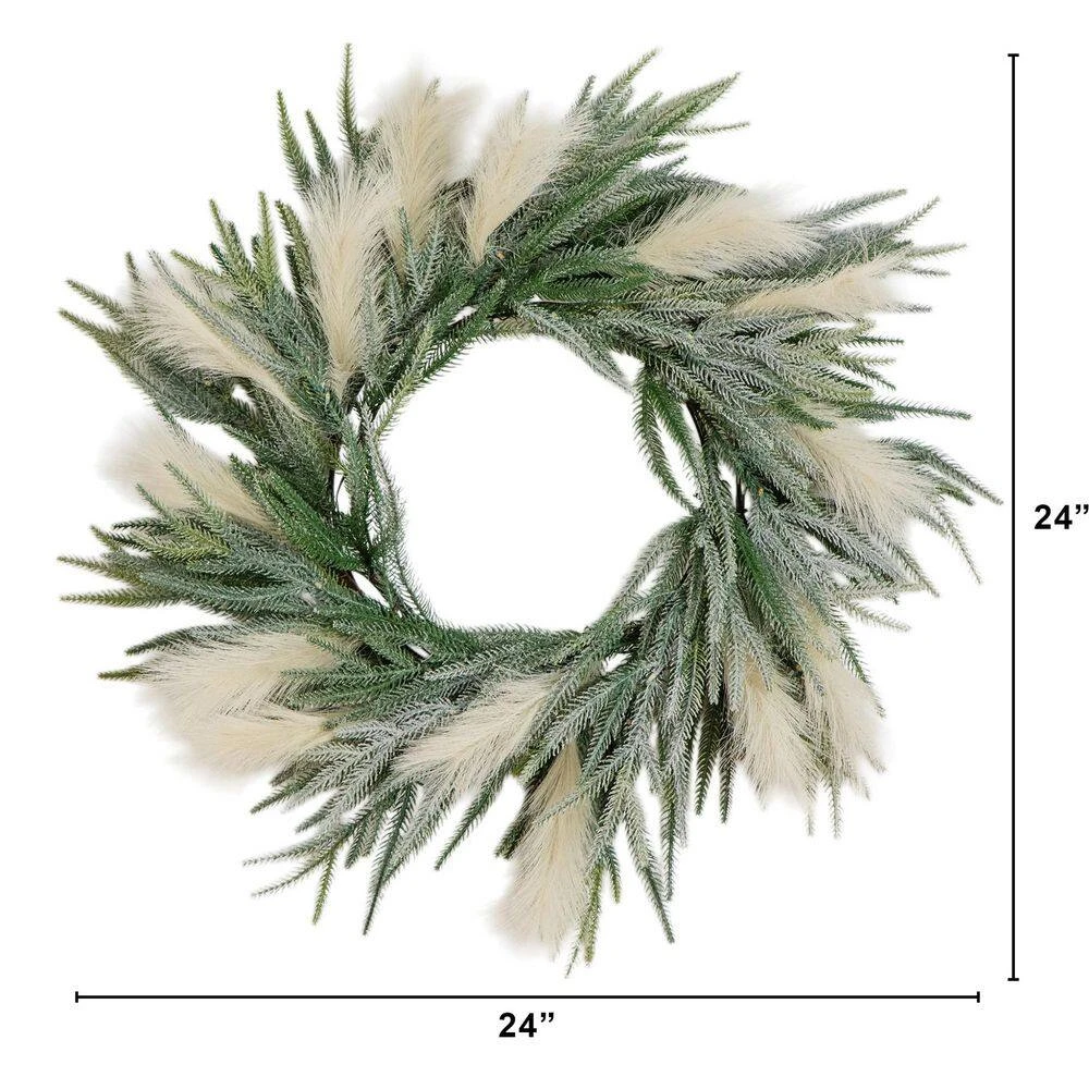 24 In. Artificial Balsam Fir Pine And Pampas Wreath With 50-Color Changing LED Lights 10 24 In. Artificial Balsam Fir Pine And Pampas Wreath With 50-Color Changing LED Lights - Image 8
