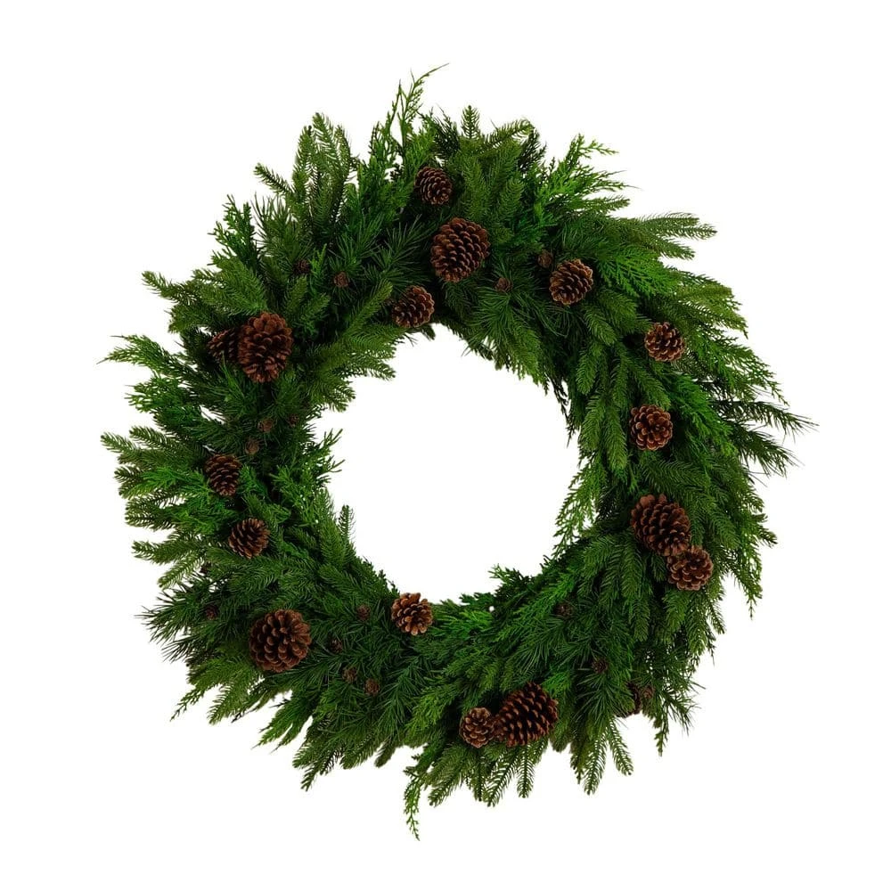 30 In. Artificial Norfolk Mixed Pine Wreath With Pinecones 3 30 In. Artificial Norfolk Mixed Pine Wreath With Pinecones