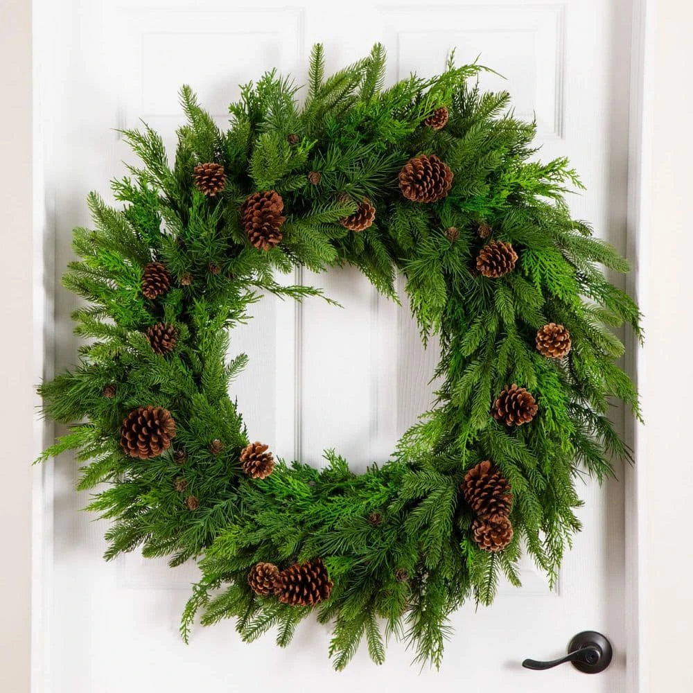 30 In. Artificial Norfolk Mixed Pine Wreath With Pinecones 8 30 In. Artificial Norfolk Mixed Pine Wreath With Pinecones - Image 6