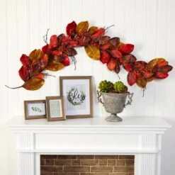 6 Ft. Autumn Magnolia Leaf With Berries Artificial Garland -Holiday Glow Store nearly natural fall garlands 4495 31 1000