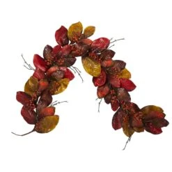6 Ft. Autumn Magnolia Leaf With Berries Artificial Garland