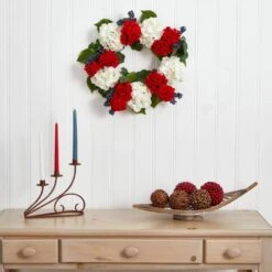 21in. Artificial Unlit Artificial Holiday Wreath With Geranium And Blue Berry -Holiday Glow Store nearly natural fall wreaths 4324 31 1000