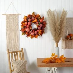 28in. Artificial Harvest Wreath -Holiday Glow Store nearly natural fall wreaths 4648 31 1000