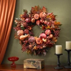 28in. Artificial Harvest Wreath -Holiday Glow Store nearly natural fall wreaths 4648 4f 1000