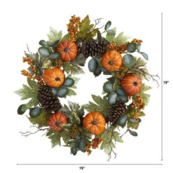 24 In. Fall Pumpkins, Pine Cones And Berries Artificial Wreath -Holiday Glow Store nearly natural fall wreaths 4701 c3 1000