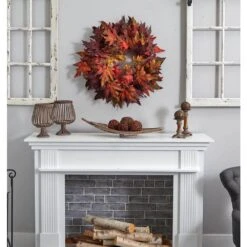 30in. Artificial Wreath With Autumn Maple Leaves 9 30in. Artificial Wreath With Autumn Maple Leaves -Holiday Glow Store nearly natural fall wreaths 4908 31 1000