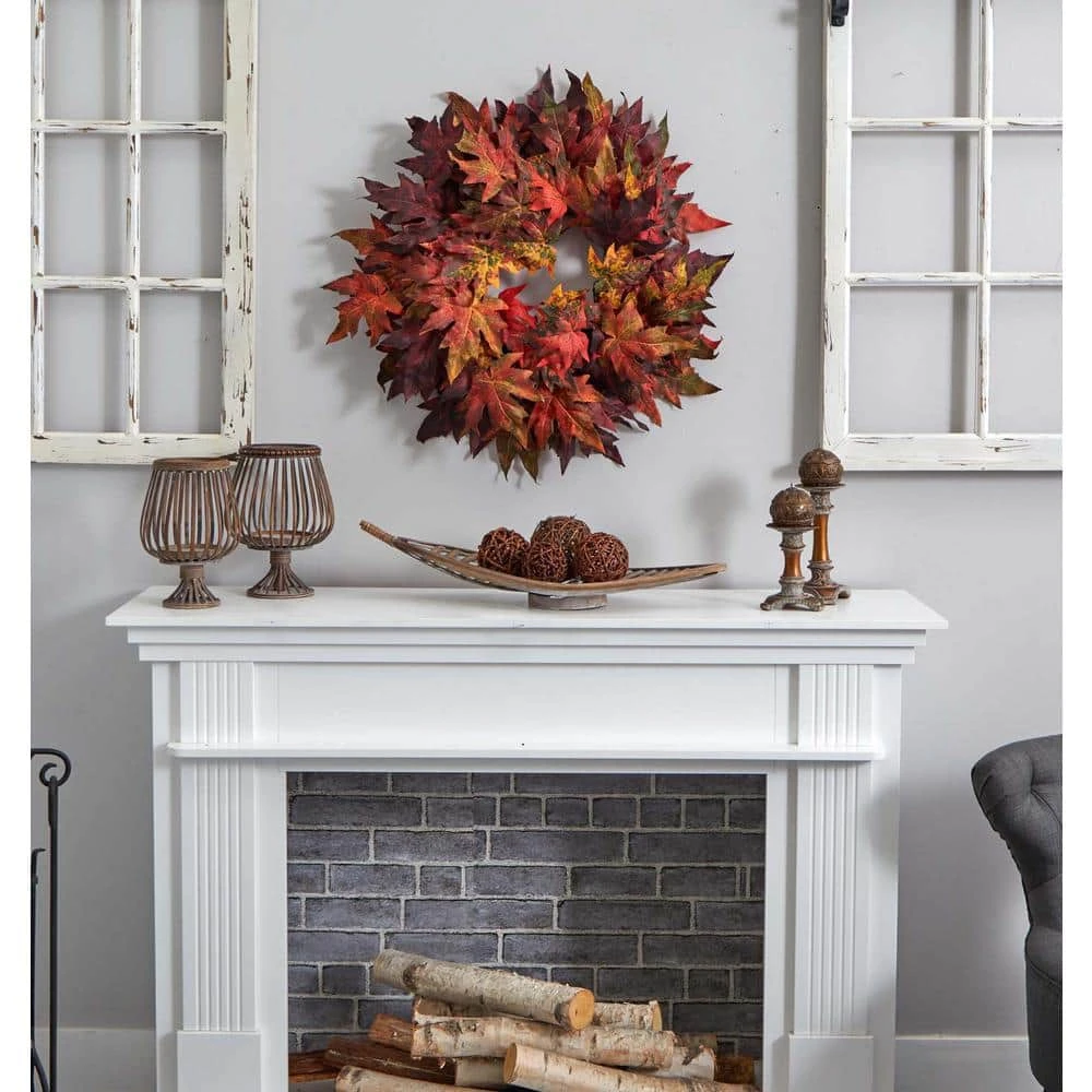 30in. Artificial Wreath With Autumn Maple Leaves 6 30in. Artificial Wreath With Autumn Maple Leaves - Image 4