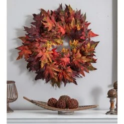 30in. Artificial Wreath With Autumn Maple Leaves 8 30in. Artificial Wreath With Autumn Maple Leaves -Holiday Glow Store nearly natural fall wreaths 4908 4f 1000