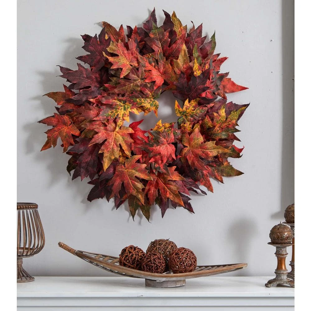 30in. Artificial Wreath With Autumn Maple Leaves 5 30in. Artificial Wreath With Autumn Maple Leaves - Image 3