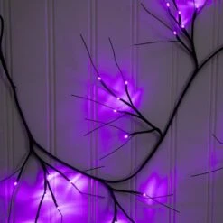 6.5ft. Pre-Lit Artificial Halloween Black Twig Garland With 48 Purple LED Lights -Holiday Glow Store nearly natural halloween garland w1379 1f 1000