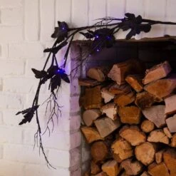 6.5ft. Pre-Lit Artificial Halloween Black Maple Garland With 48 Orange & Purple LED Lights -Holiday Glow Store nearly natural halloween garland w1380 1d 1000