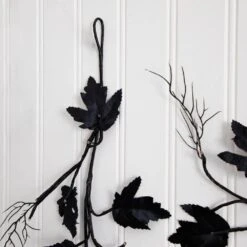 6.5ft. Pre-Lit Artificial Halloween Black Maple Garland With 48 Orange & Purple LED Lights -Holiday Glow Store nearly natural halloween garland w1380 1f 1000