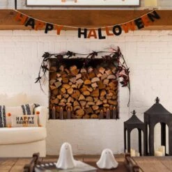 6.5ft. Pre-Lit Artificial Halloween Black Maple Garland With 48 Orange & Purple LED Lights -Holiday Glow Store nearly natural halloween garland w1380 31 1000