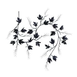 6.5ft. Pre-Lit Artificial Halloween Black Maple Garland With 48 Orange & Purple LED Lights